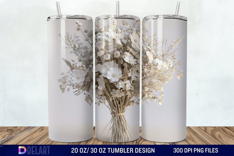3D White Wild Flowers Bouquet Tumbler Wrap example image 1