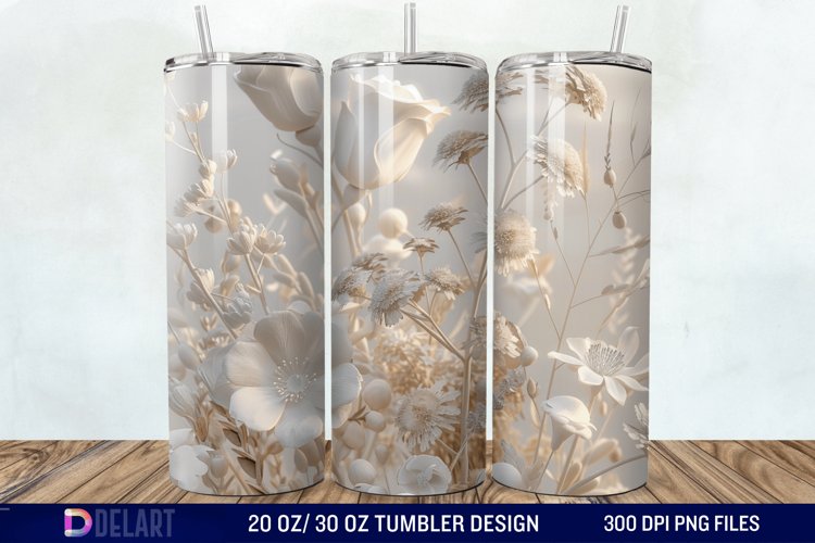 3D White Wild Flowers Bouquet Tumbler Wrap example image 1