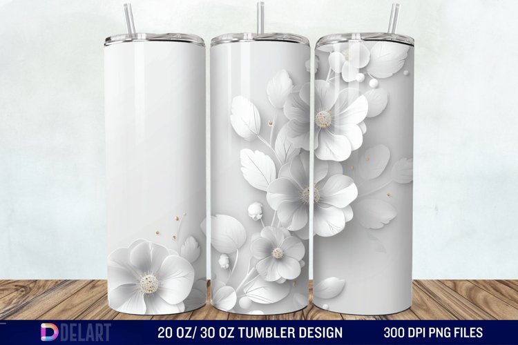 3D White Wild Flowers Bouquet Tumbler Wrap example image 1