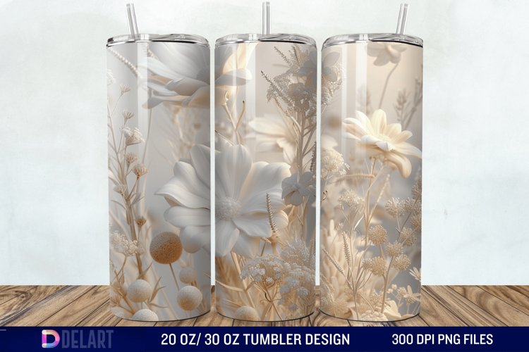 3D White Wild Flowers Bouquet Tumbler Wrap example image 1