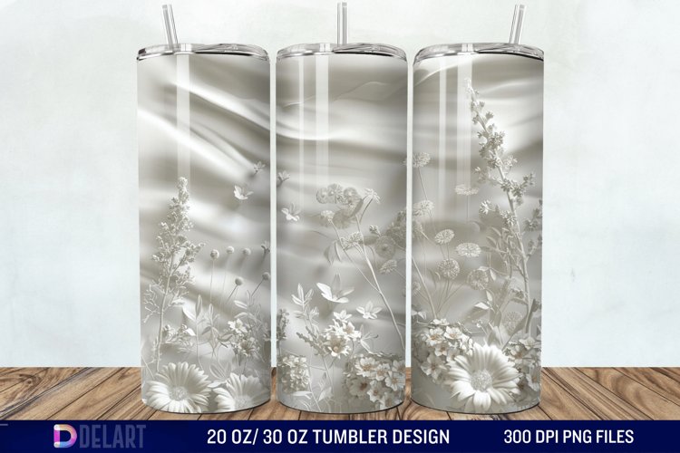 3D White Wild Flowers Bouquet Tumbler Wrap example image 1