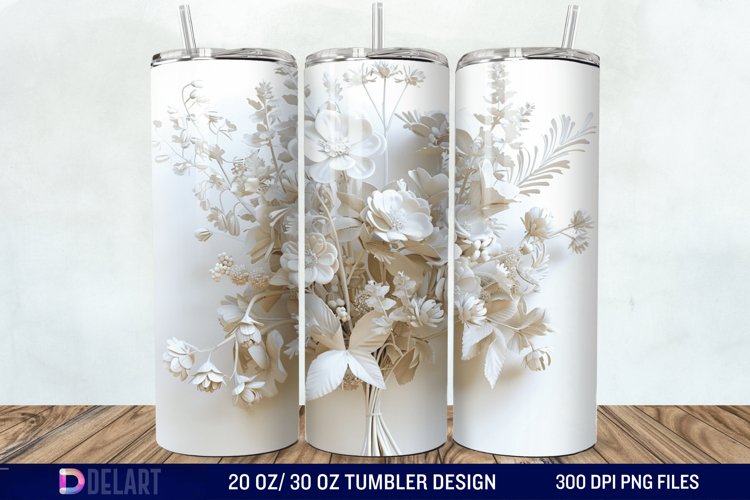 3D White Wild Flowers Bouquet Tumbler Wrap example image 1