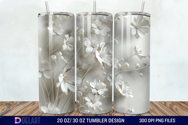 3D White Wild Flowers Bouquet Tumbler Wrap example image 1