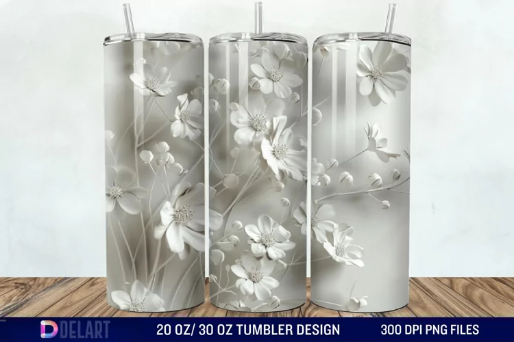 3D White Wild Flowers Bouquet Tumbler Wrap