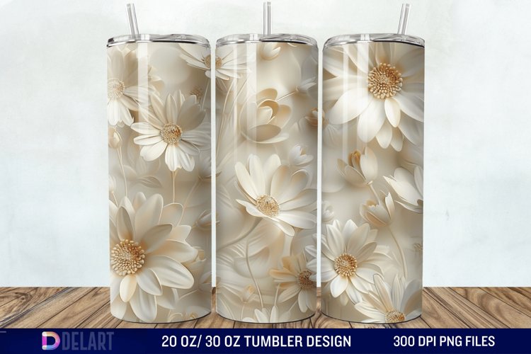 3D White Wild Flowers Bouquet Tumbler Wrap example image 1