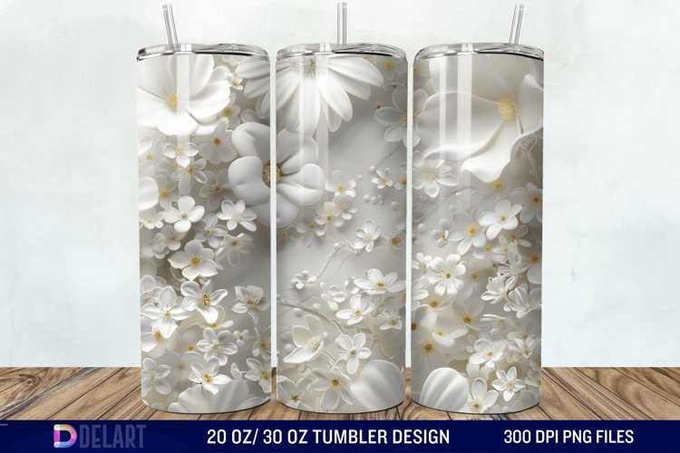 3D White Wild Flowers Bouquet Tumbler Wrap example image 1