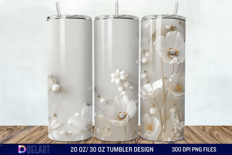 3D White Wild Flowers Bouquet Tumbler Wrap example image 1