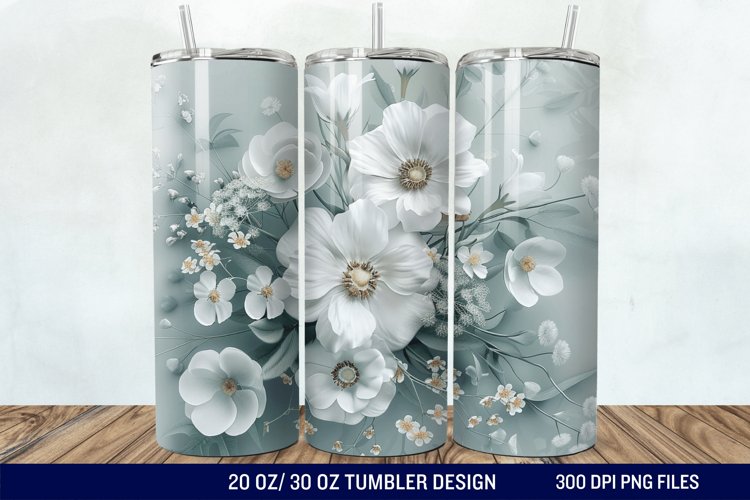 3D White Wild Flowers Bouquet Tumbler Wrap example image 1