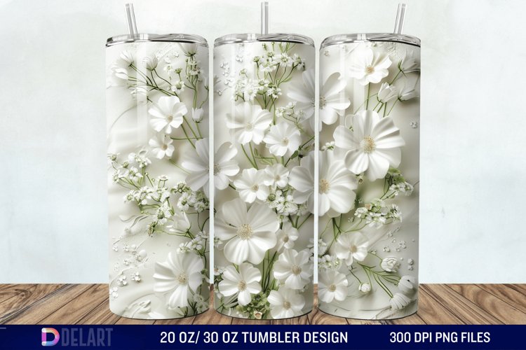 3D White Wild Flowers Bouquet Tumbler Wrap example image 1