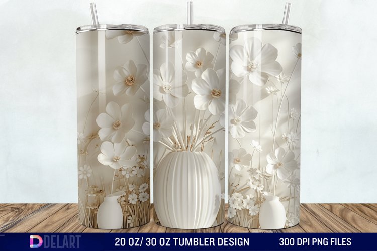 3D White Wild Flowers Bouquet Tumbler Wrap example image 1