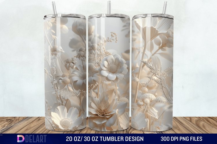 3D White Wild Flowers Bouquet Tumbler Wrap example image 1