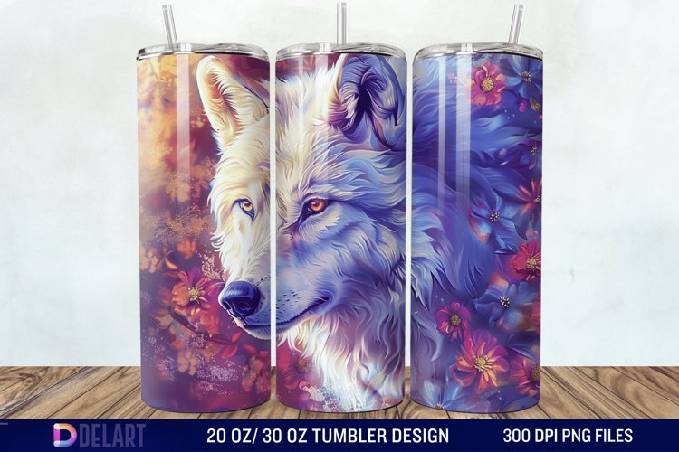 3D White Wolf Flowers Tumbler Wrap example image 1