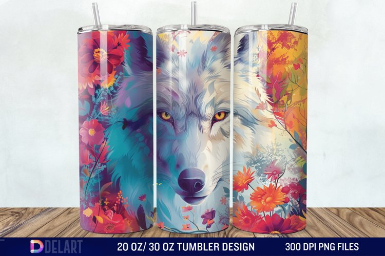 3D White Wolf Flowers Tumbler Wrap example image 1