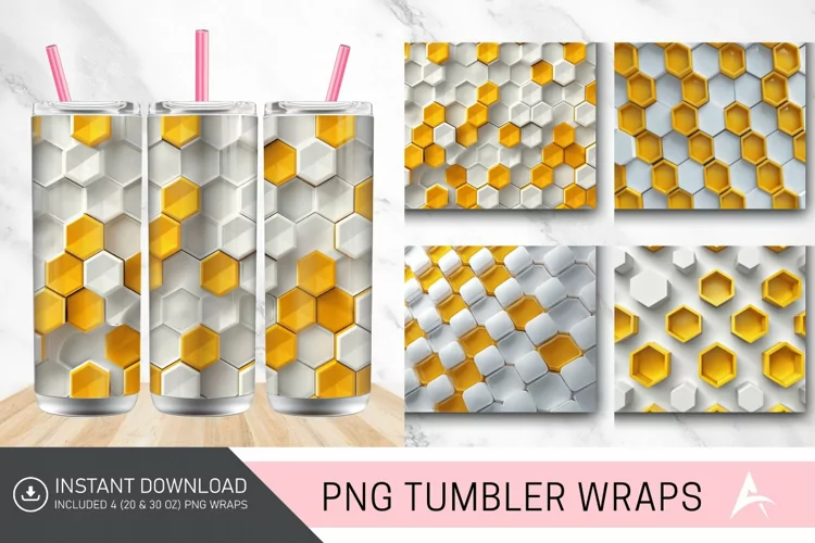 3D White Yellow Honeycomb Tumbler Wrap