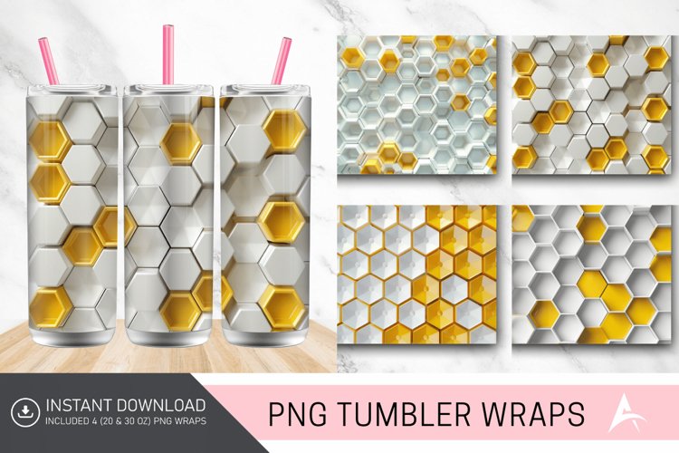 3D White Yellow Honeycomb Tumbler Wrap example image 1
