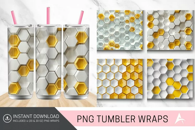 3D White Yellow Honeycomb Tumbler Wrap