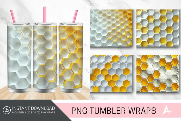 3D White Yellow Honeycomb Tumbler Wrap
