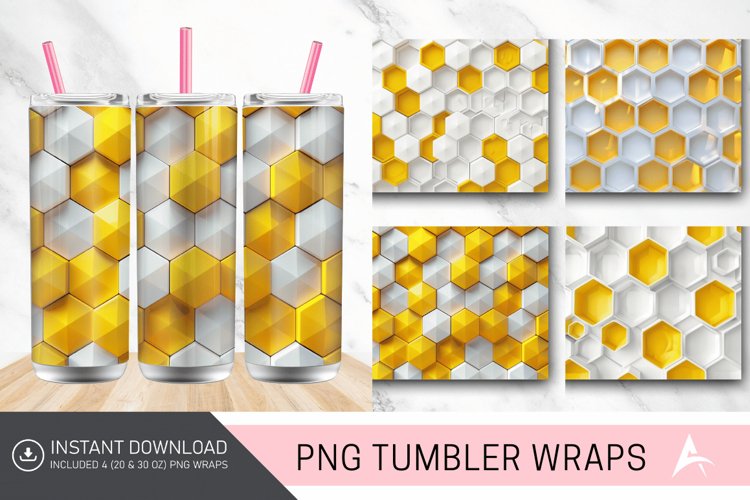 3D White Yellow Honeycomb Tumbler Wrap example image 1