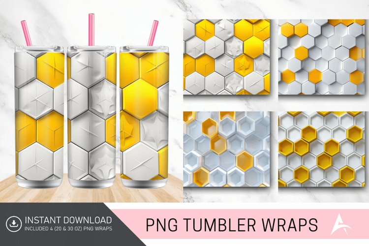 3D White Yellow Honeycomb Tumbler Wrap example image 1