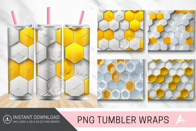 3D White Yellow Honeycomb Tumbler Wrap