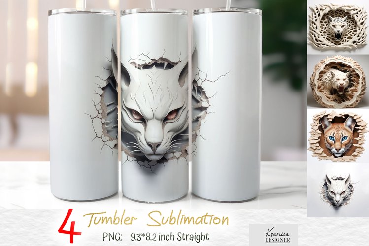 3d White Cat Head|3d Broken Wall Tumbler Wrap example image 1