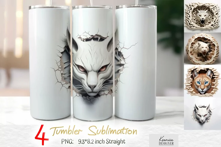 3d White Cat Head|3d Broken Wall Tumbler Wrap
