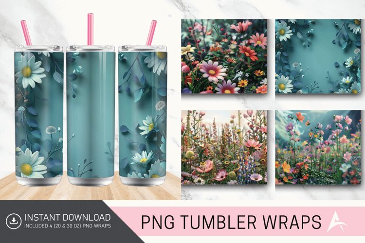 3D Wild Flower Tumbler wrap
