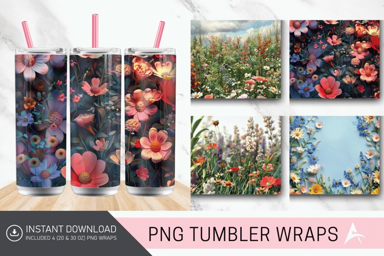 3D Wild Flower Tumbler wrap