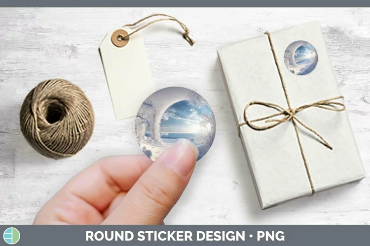 3D Winter Beach Stickers | Round Labels Designs