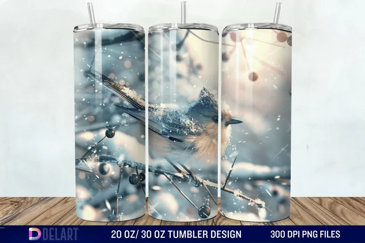 3D Winter Bird Tumbler Wrap