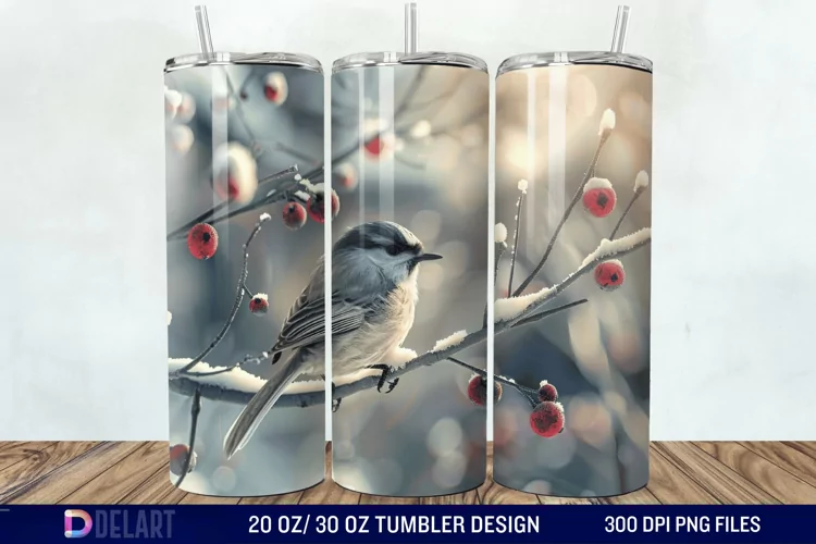 3D Winter Bird Tumbler Wrap