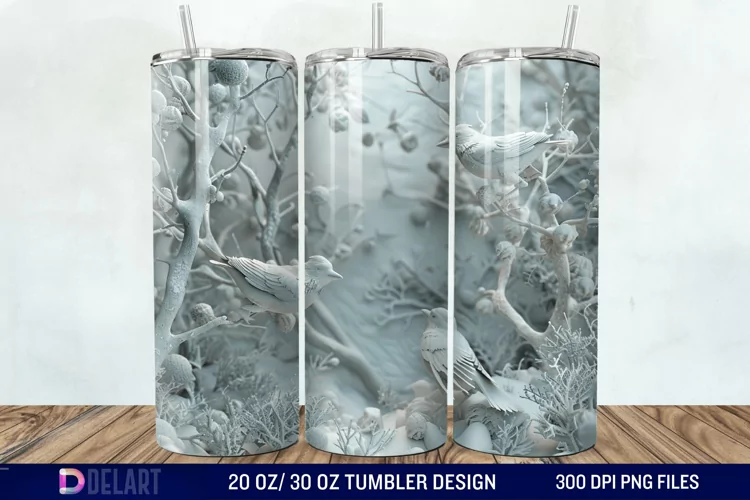 3D Winter Bird Tumbler Wrap