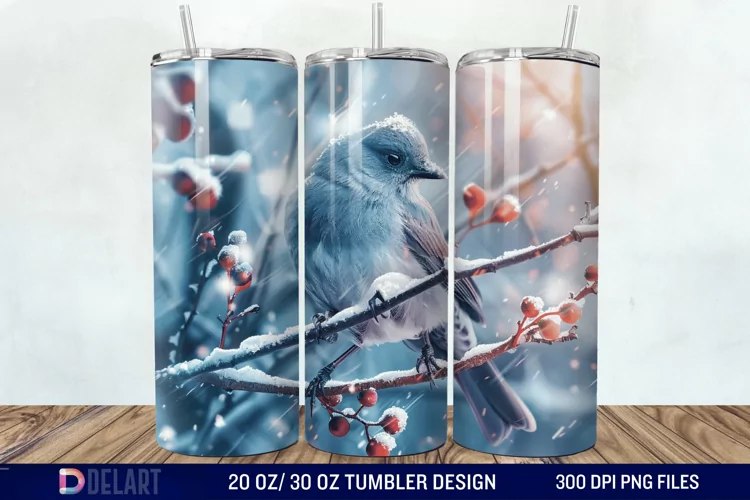 3D Winter Bird Tumbler Wrap