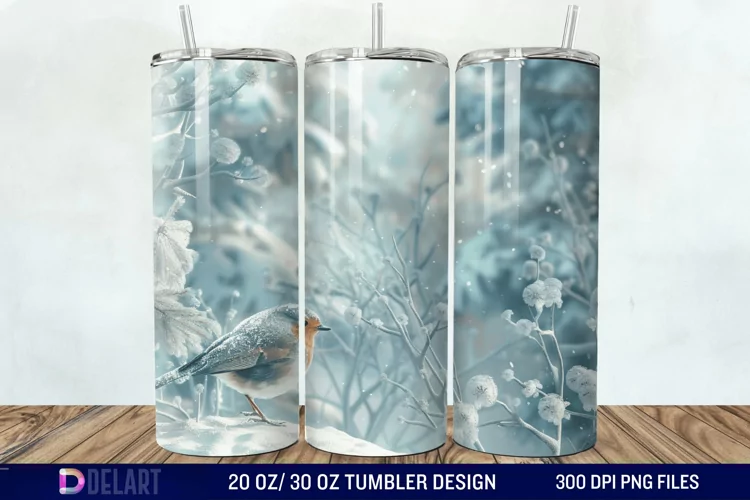 3D Winter Bird Tumbler Wrap