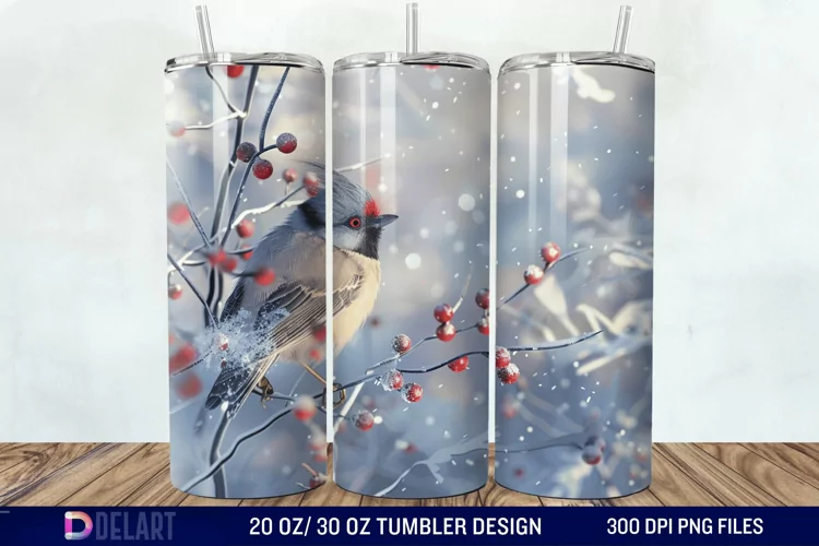 3D Winter Bird Tumbler Wrap