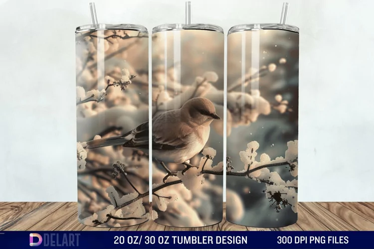 3D Winter Bird Tumbler Wrap