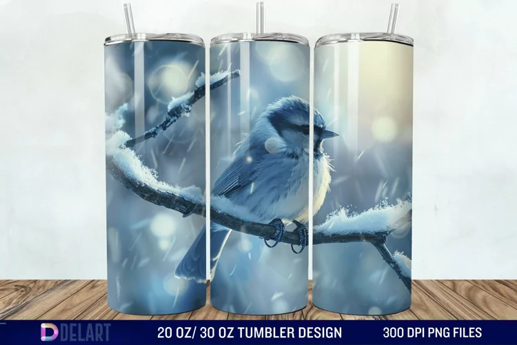 3D Winter Bird Tumbler Wrap
