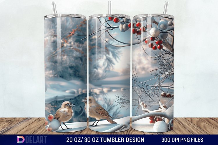 3D Winter Bird Tumbler Wrap example image 1