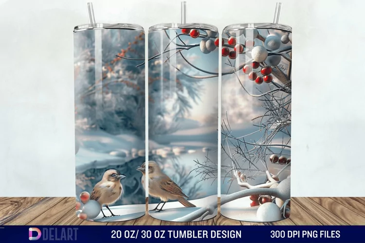 3D Winter Bird Tumbler Wrap
