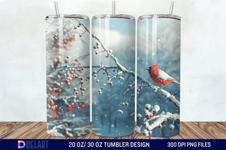 3D Winter Bird Tumbler Wrap example image 1