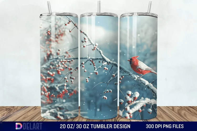 3D Winter Bird Tumbler Wrap