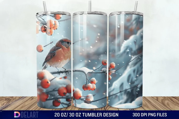 3D Winter Bird Tumbler Wrap