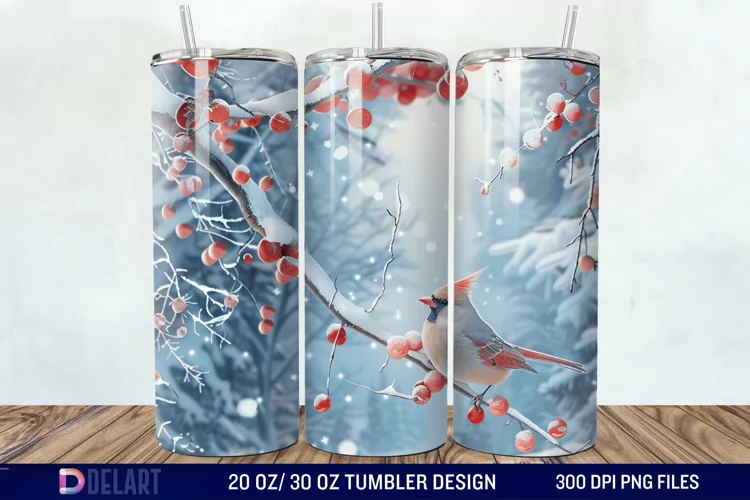 3D Winter Bird Tumbler Wrap