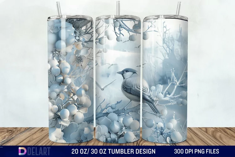 3D Winter Bird Tumbler Wrap
