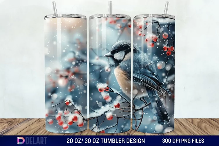 3D Winter Bird Tumbler Wrap