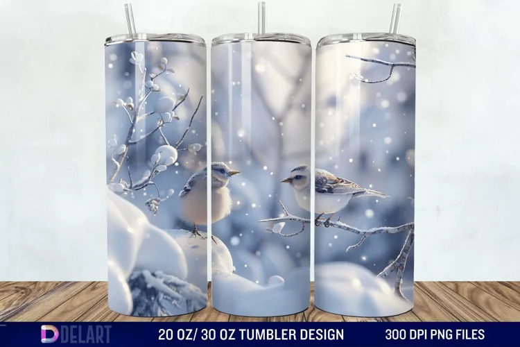 3D Winter Bird Tumbler Wrap