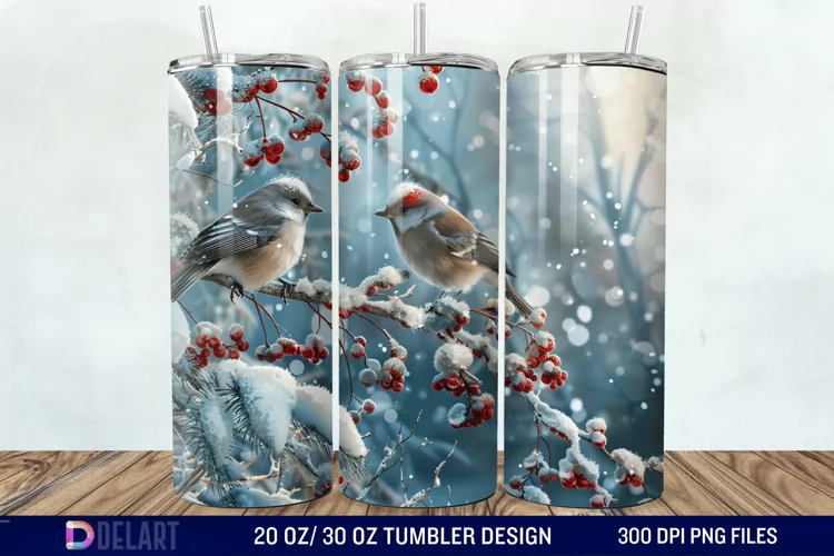 3D Winter Bird Tumbler Wrap