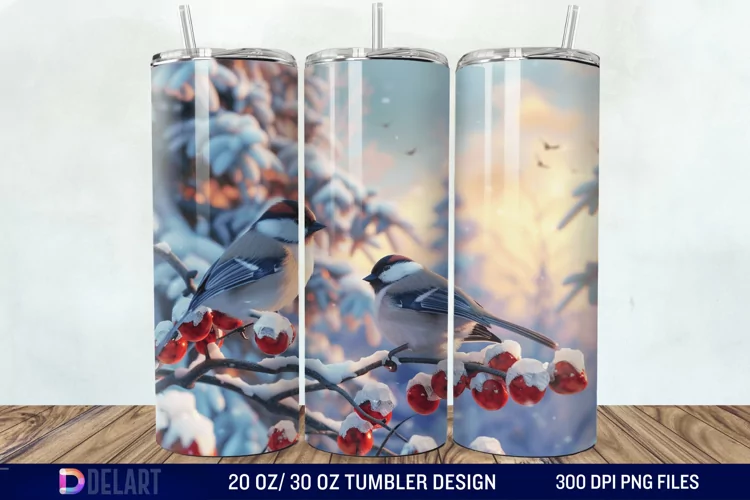 3D Winter Bird Tumbler Wrap