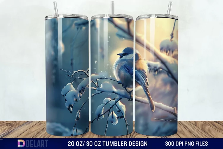 3D Winter Bird Tumbler Wrap