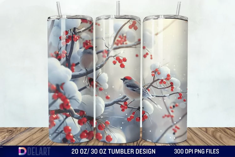 3D Winter Bird Tumbler Wrap